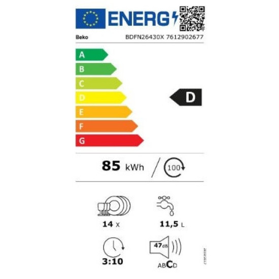 πλυντήριο πιάτων BEKO BDFN 26430 X(ΕΛΕΥΘΕΡΟ,60CM,D)