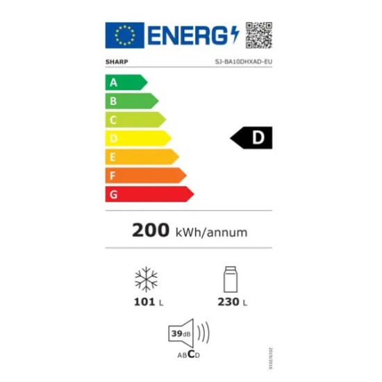 ψυγειοκαταψύκτης Sharp SJ-BA10DHXAD(D,331lt No Frost Υ186xΠ59.5xΒ65cm)