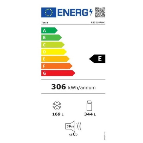 ψυγείο Ντουλάπα Tesla RB5210FHXI(513lt,E,Full No Frost,Υ177xΠ90xΒ66cm,Inox)