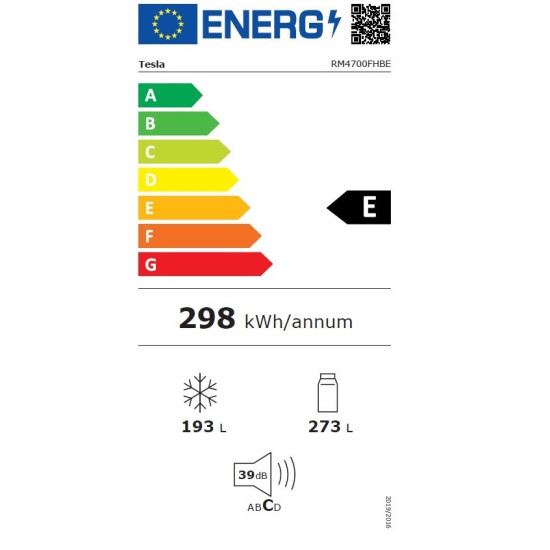 ψυγείο Tesla RM4700FHBE(Ντουλάπα 466lt,E,Full No Frost Υ180xΠ79.5xΒ73.5cm Μαύρο)