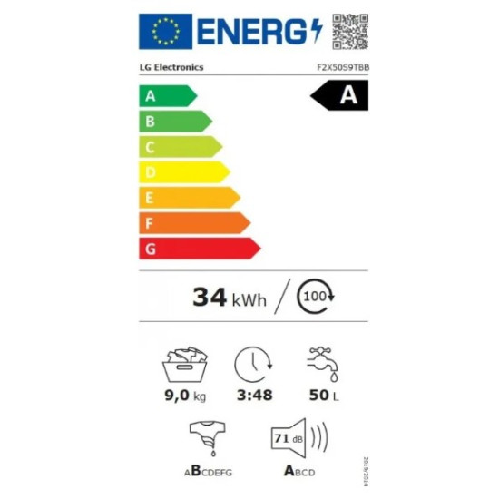 πλυντήριο ρούχων LG F2X50S9TBB(Τεχνολογία Ατμού 1200 Στροφών,9kg,A,TurboWash,AIDD)