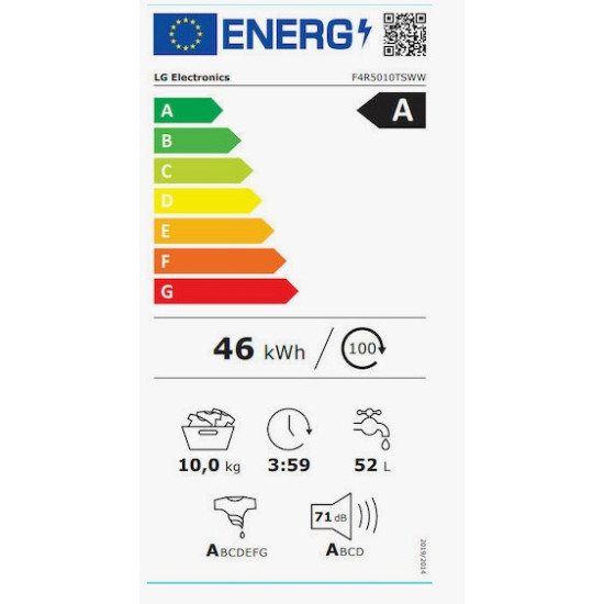 πλυντήριο ρούχων LG F4R5010TSWW(10kg,Τεχνολογία Ατμού 1400 Στροφών,TurboWash,AI DD)