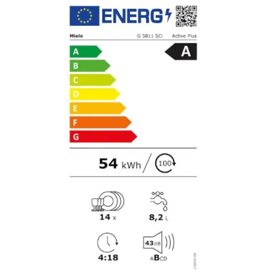 πλυντήριο πιάτων Miele G 5811 SCi(Εντοιχιζόμενο για 14 Σερβίτσια A,59.8cm λευκό)