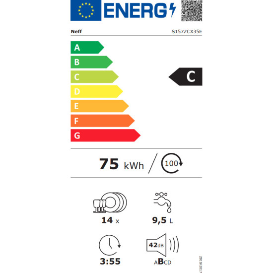 πλυντήριο πιάτων NEFF S157ZCX35E (Πλήρως Εντοιχιζόμενο 60cm,C)