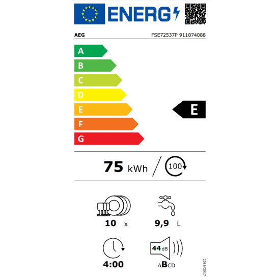 πλυντήριο πιάτων AEG FSE72537P (εντοιχιζόμενο,45cm,E)