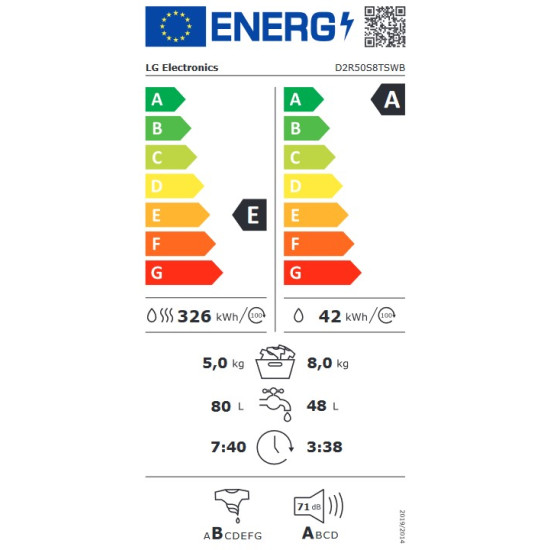 πλυντήριο στεγνωτήριο LG D2R50S8TSWB (E/A,8&5kg,ατμού,turbo wash)