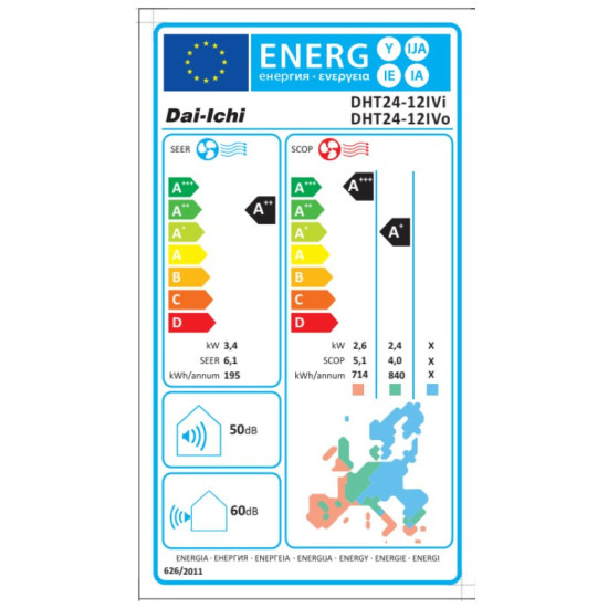 Κλιματιστικό Inverter Dai-Ichi DHT24-12IVi/DHT24-12IVo Με Wi-Fi & Ιονιστή 12000 Btu (A++/A+++)