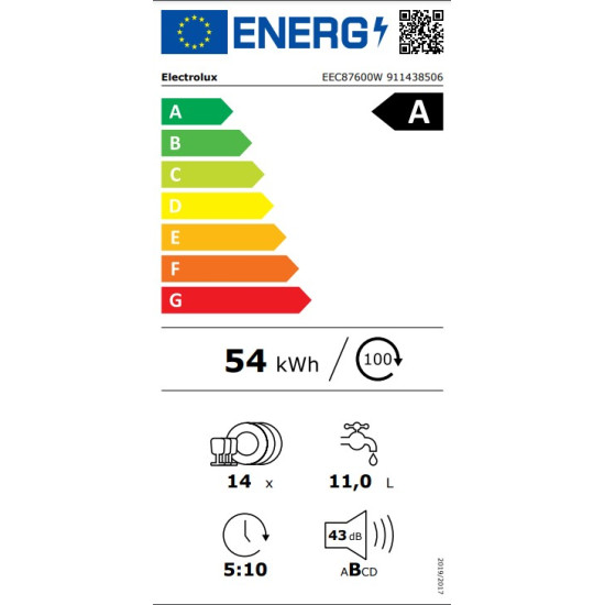 πλυντήριο πιάτων Electrolux EEC87600W (εντοιχιζόμενο,60cm,A)