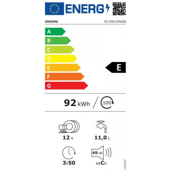 πλυντήριο πιάτων Eskimo ES DW12F60IN (ελεύθερο,60cm,Ε)