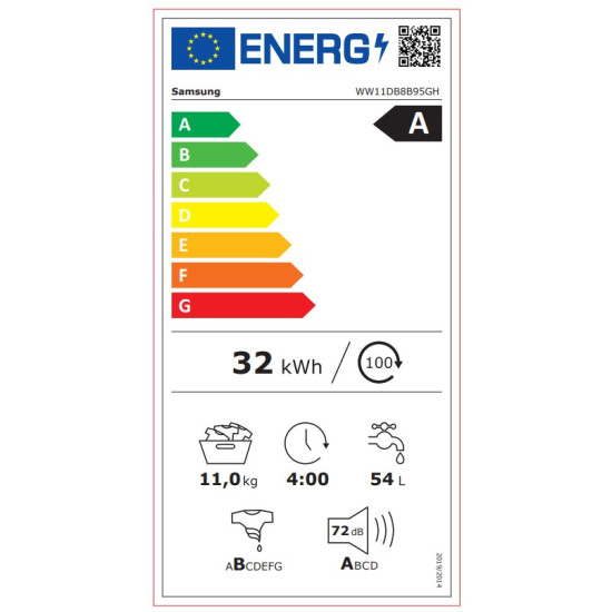 πλυντήριο ρούχων Samsung WW11DB8B95GHU4 (ατμού,11kg,eco bubble,A)