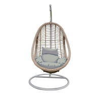 MACAN-II Κρεμαστή Πολυθρόνα, Wicker Grey-White, Μέταλλο Βαφή Άσπρο, Μαξιλάρι Γκρι-Ε6740,1-Μέταλλο/Wicker-1τμχ- Φ105x196cm
