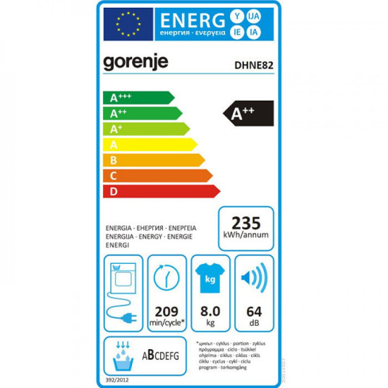 Στεγνωτήριο Gorenje DHNE82 (8kg,αντλία θερμότητας,A++)