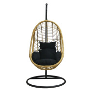 SALSA Κρεμαστή Πολυθρόνα Wicker Φυσικό Μέταλλο Βαφή Μαύρο Μαξιλάρι Μαύρο
