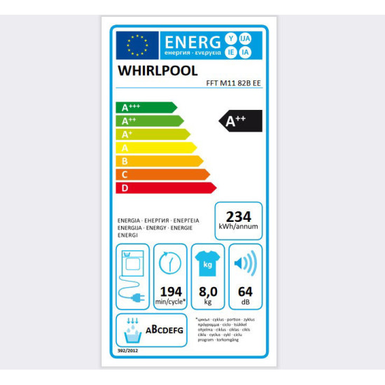 στεγνωτήριο Whirlpool FFT M11 82B EE (8KG,A++,με αντλία θερμότητας)