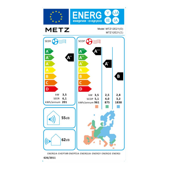 Κλιματιστικό Inverter Metz MTZ12E23 Με Wi-Fi & Ιονιστή 12000 Btu (A++/A+++)