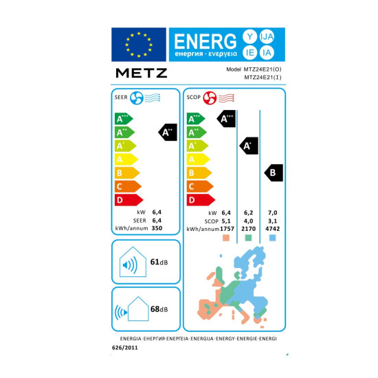 Κλιματιστικό Inverter Metz MTZ24E23 Με Wi-Fi & Ιονιστή 24000 Btu (A++/A+++)