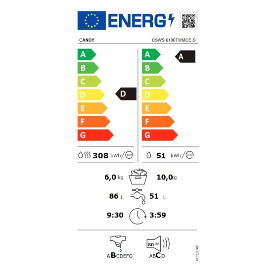 Πλυντήριο-στεγνωτήριο Candy CSWS 6106TWMCE-S(10kg/6kg,D/A)