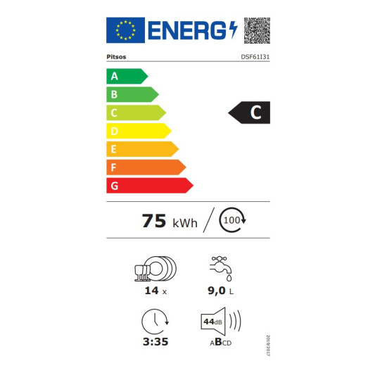 πλυντήριο πιάτων Pitsos DSF61I31 (ελεύθερο,60cm,C)