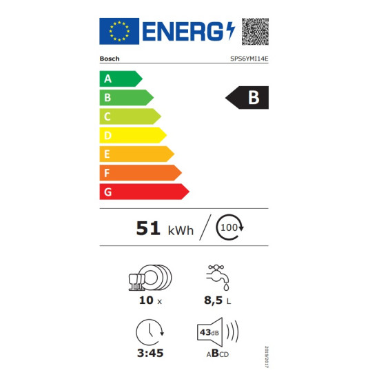 πλυντήριο πιάτων Bosch SPS6YMI14E (ελεύθερο,45cm,Inox,B)