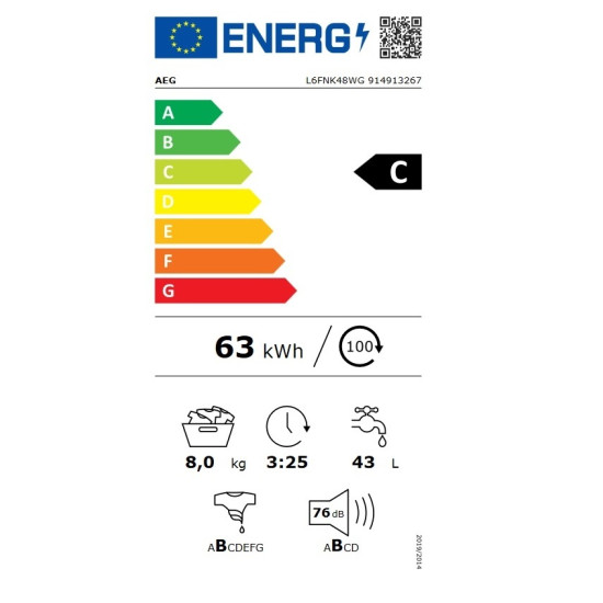 πλυντήριο ρούχων AEG L6FNK48WG(8kg,C)