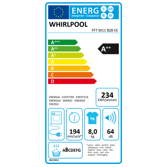 στεγνωτήριο Whirlpool FT M11 82B EE(8KG,A++,με αντλία θερμότητας)
