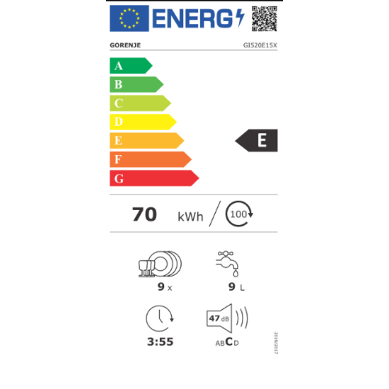 πλυντήριο πιάτων Gorenje GI520E15X(εντοιχιζόμενο,45cm,E,033002901)