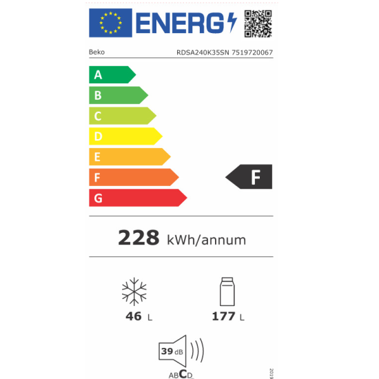 ψυγείο Beko RDSA240K35SN(223lt,f,inox)