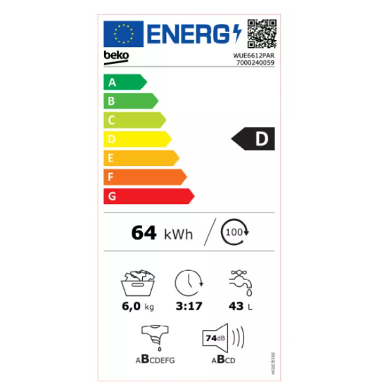 πλυντήριο ρούχων Beko WUE 6612 PAR(6KG,D)