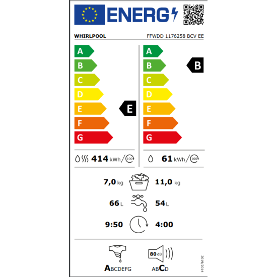Πλυντήριο Στεγνωτήριο Whirlpool FFWDD 1176258 BCV EE(11kg&7kg,E/B)