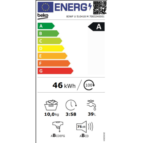 πλυντήριο ρούχων Beko B3WF U 510418 M(10KG,A)
