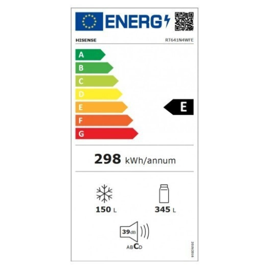 ψυγειοκαταψύκτης Hisense RT641N4WFE1(μαύρο χρώμα,Νo Frost,493lt,E,wifi)
