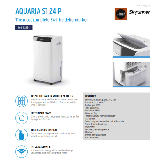 αφυγραντήρας Olimpia Splendid Αquaria S124P(wifi,24lt,38db)