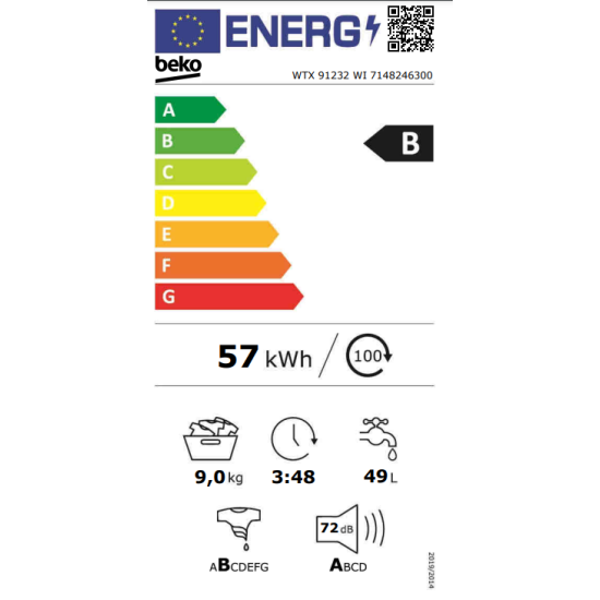 πλυντήριο ρούχων Beko WTX 91232 WI(9KG,B)