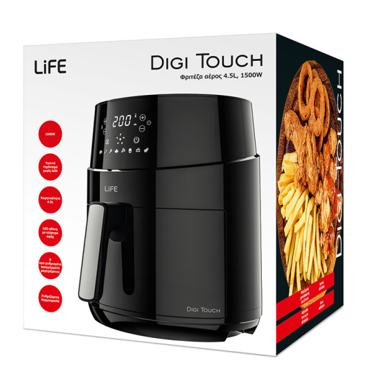 Life Digi Touch(Φριτέζα Αέρος 1500watt με Αποσπώμενο Κάδο 4.5lt Μαύρη)