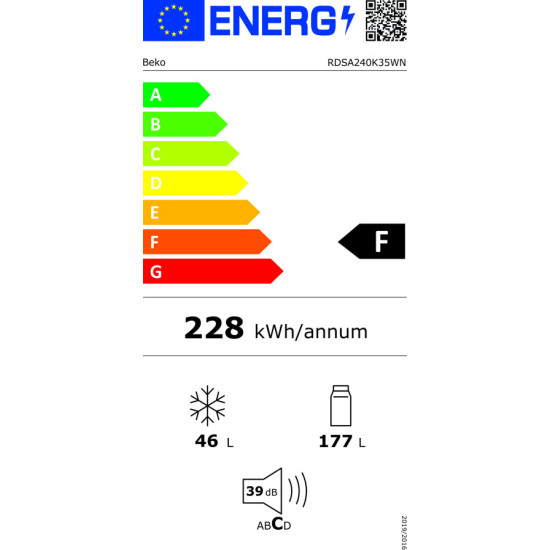 ψυγείο Beko RDSA 240K35WN(223lt,f)