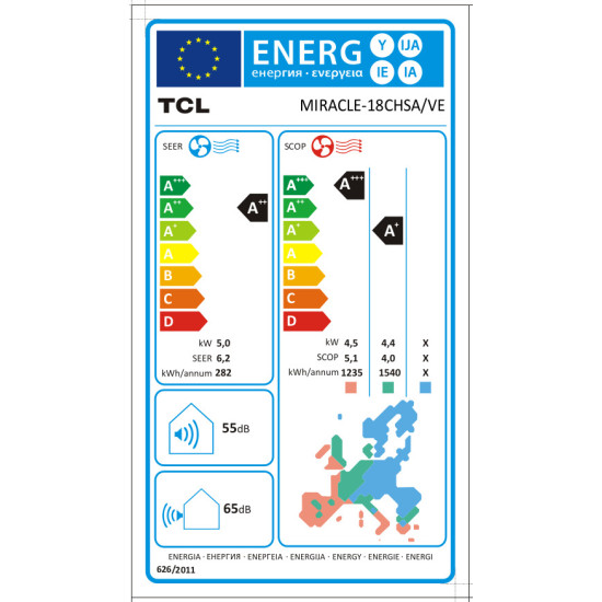 κλιματιστικό TCL Miracle II 18CHSA/VE White(R32,18000btu,Inverter,A++/A+++,wifi standard  ενσωματωμένο)