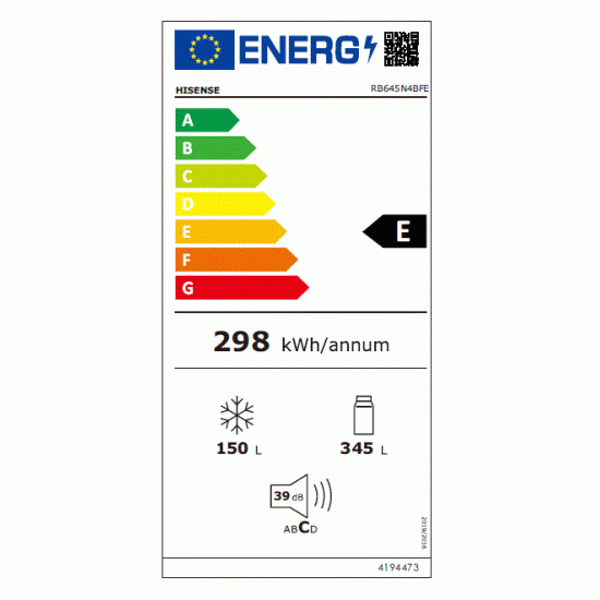 ψυγειοκαταψύκτης Hisense RB645N4BFE(μαύρο χρώμα,Νo Frost 495lt,E)