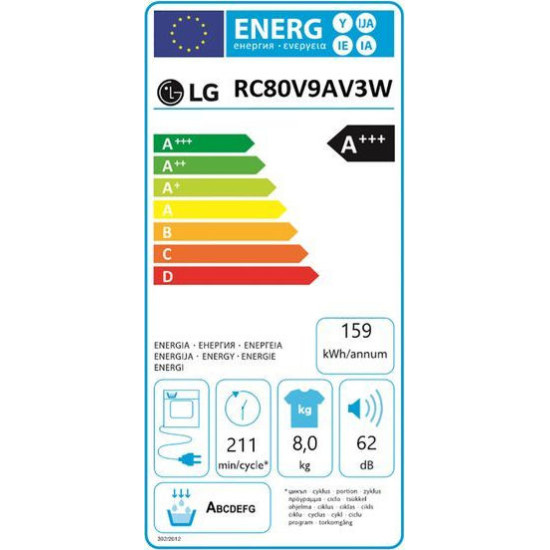 στεγνωτήριο LG RC80V9AV3W(8KG,A+++,με αντλία θερμότητας)