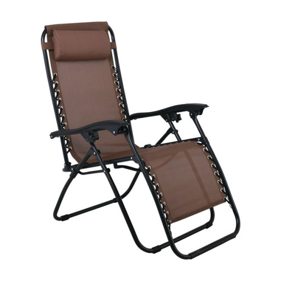 Πολυθρόνα με Υποπόδιο SUPER RELAX (165x65x112) Μεταλ.Ανθρακί/Textilene Καφέ (Ε618,1) (Συσκ 2 τμχ)