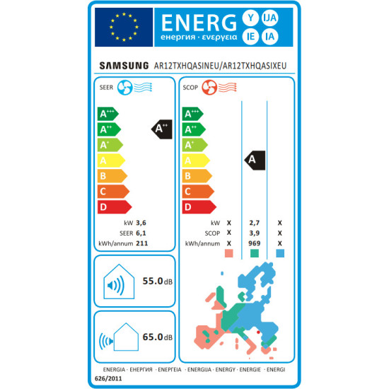 κλιματιστικό Samsung AR12TXHQASINEU/AR12TXHQASIXEU (Inverter,12000 Btu,A++/A+)